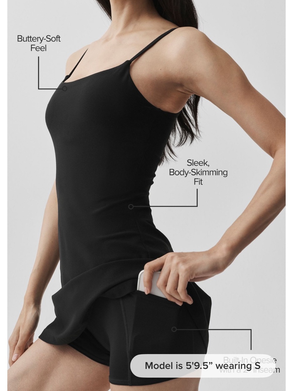 ALO Yoga Black Double-Strap Mini Slip Dress